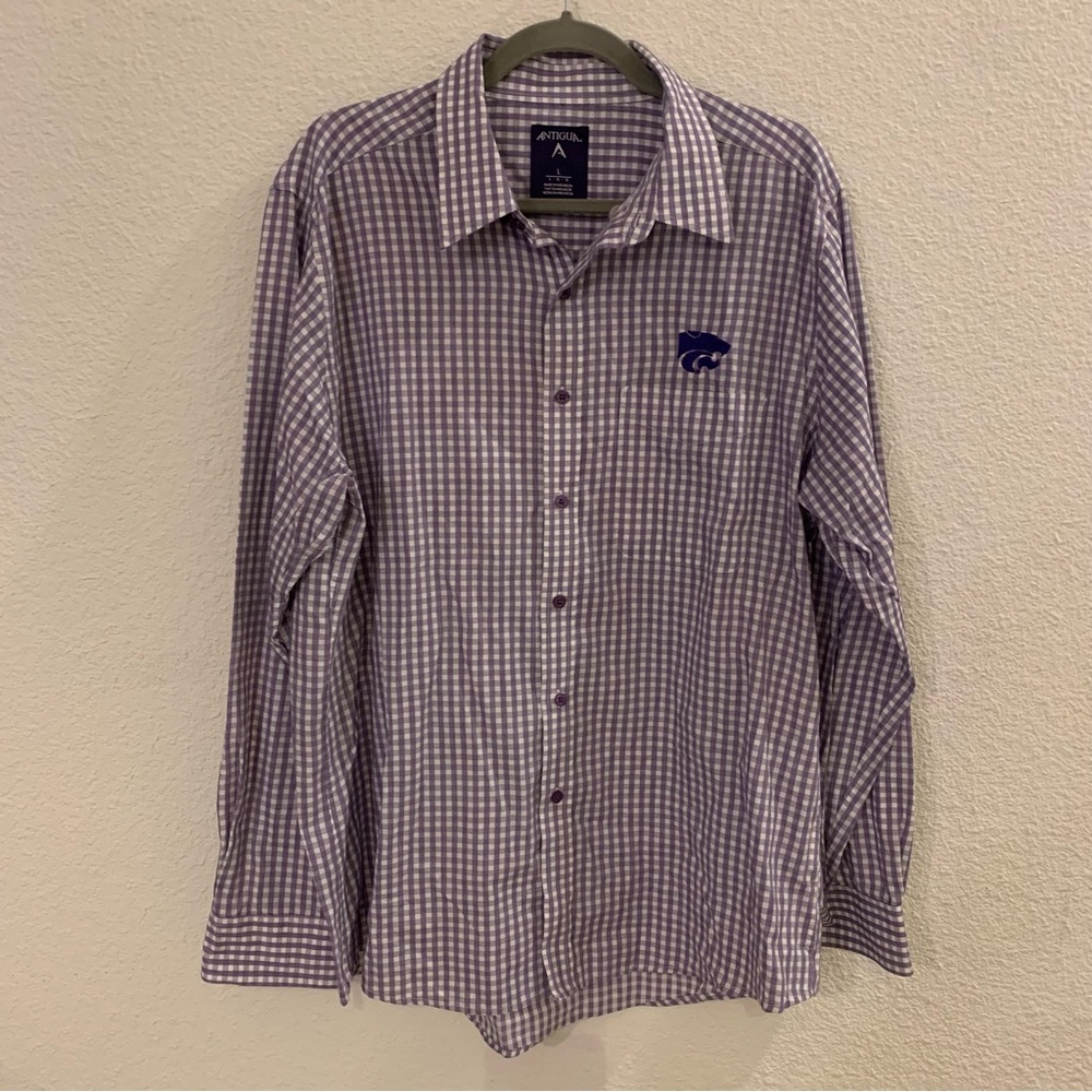 Antigua Purple and White Checkered Casual Button Down Shirt